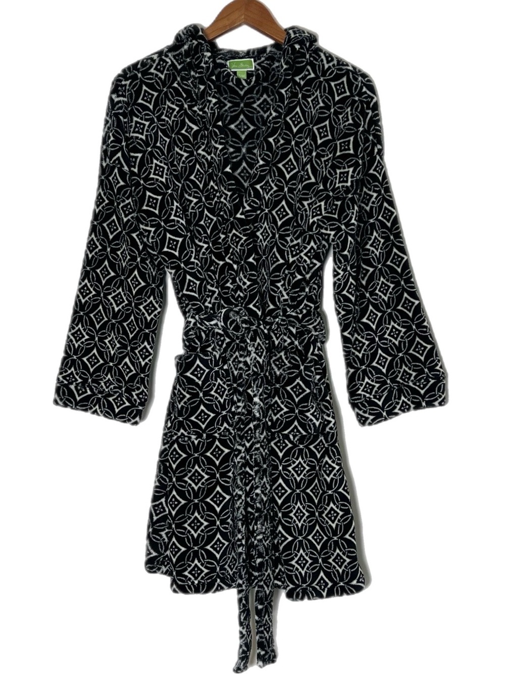 Vera Bradley Hooded Fleece Robe Concerto  Black Pattern Bathrobe S/M